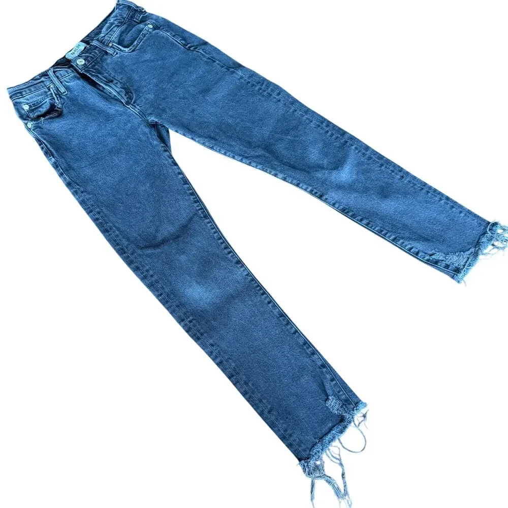 Agolde Toni Mid Rise Straight Leg Distressed Jeans Black‎ Denim Sz 26 Revolve